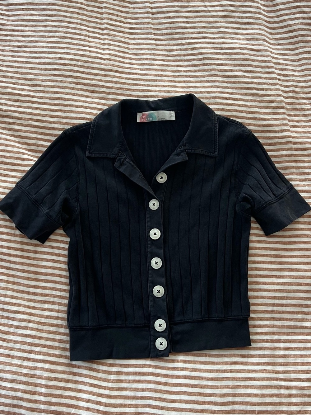 Free People Beach 100% Cotton Ribbed Collared Button Down Shirt